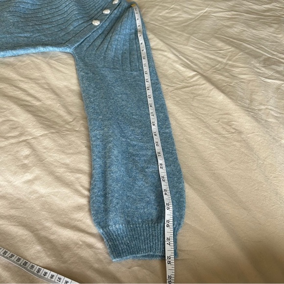LOFT Sky Blue Crew Neck Sweater with Shoulder Buttons, Soft, Cozy, Comfy, Warm - Picture 8 of 8